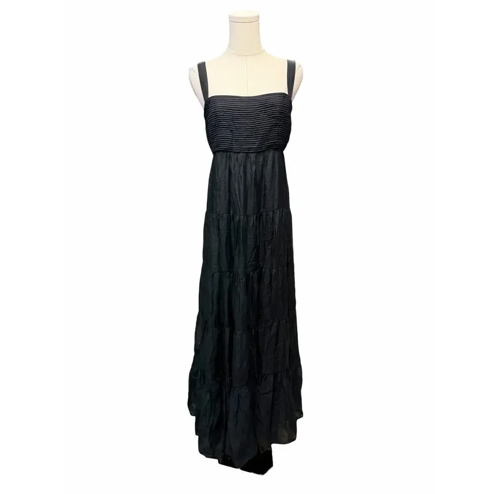 Abercrombie & Fitch Black Tiered Ruched Babydoll Maxi Dress